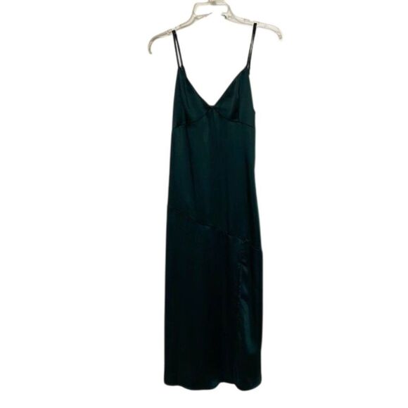 Altar'd State Green Satin Midi Slip Dress Womens Size Medium High Slit - Picture 1 of 12